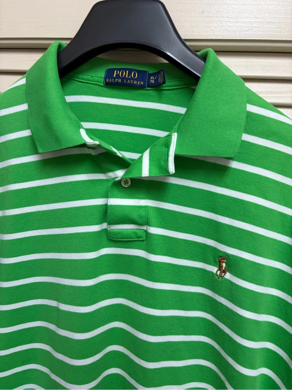 Polo Ralph Lauren Polo Shirt Mens XL Green White Striped Multicolor Pony Logo